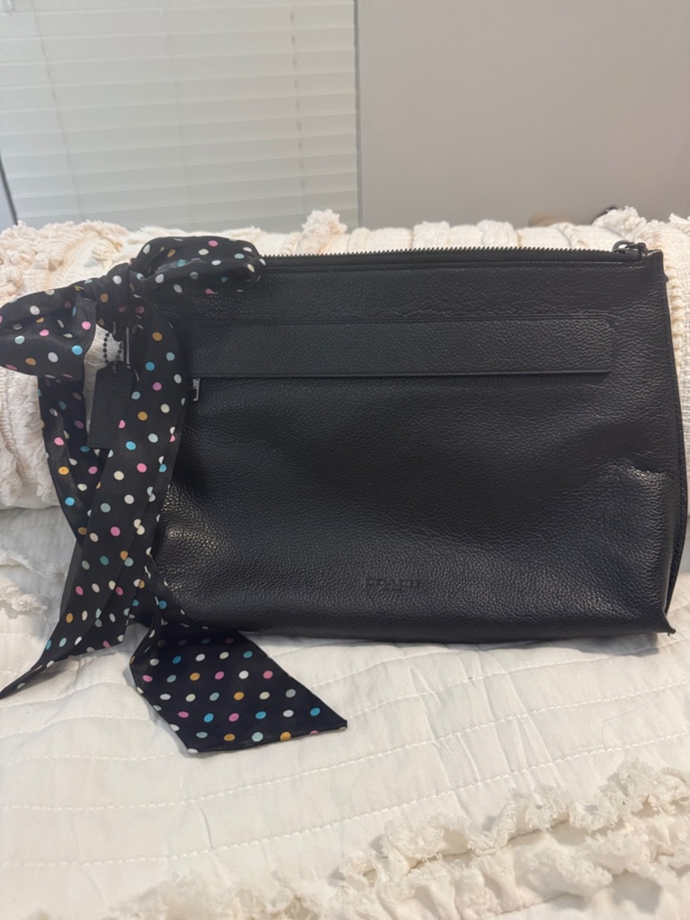 Coach Authentic Black Leather Carryall W/Removeable Polka Dot Mini Scarf